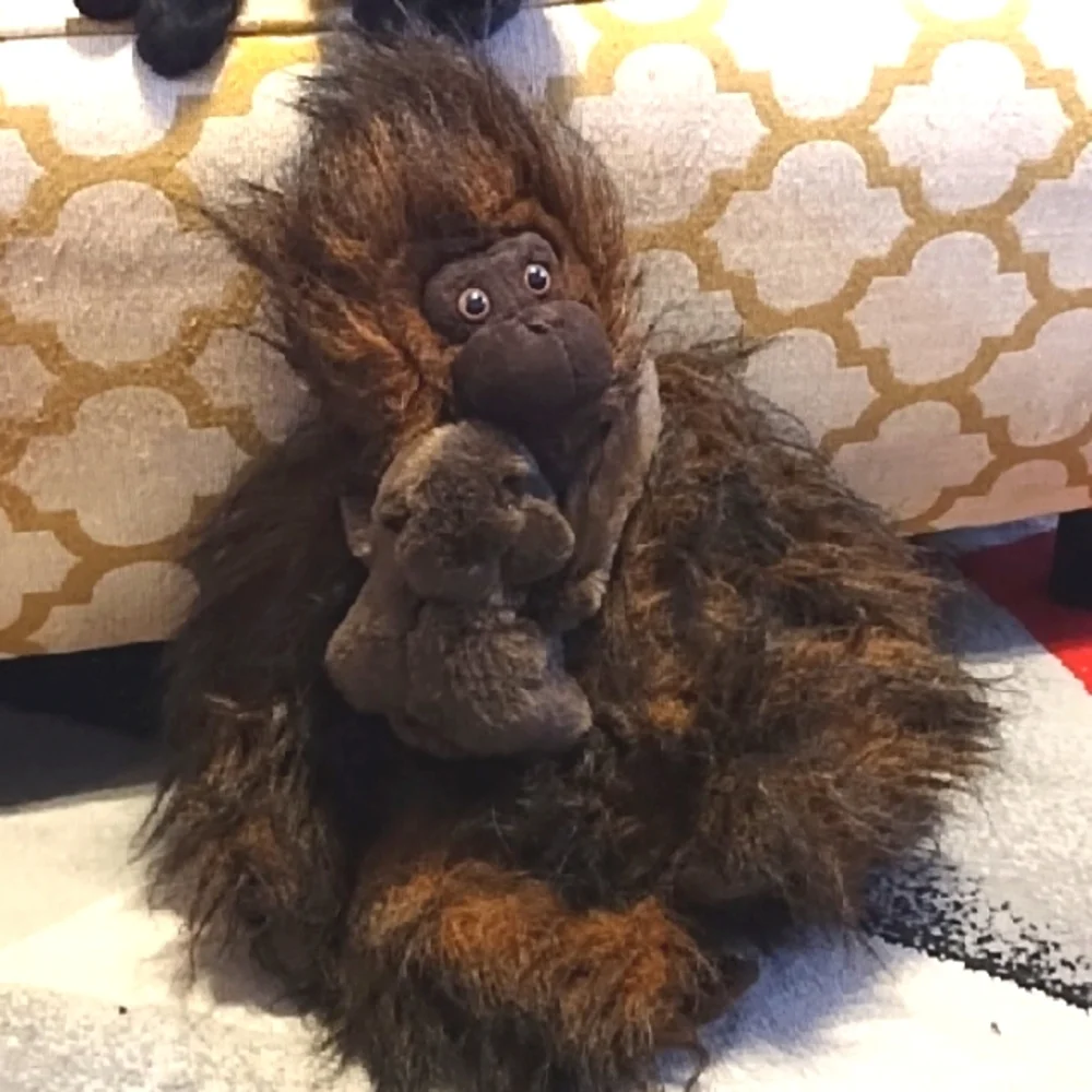 Plush Hairy Gorilla with Baby Stuffed Animal Toys monkey brown